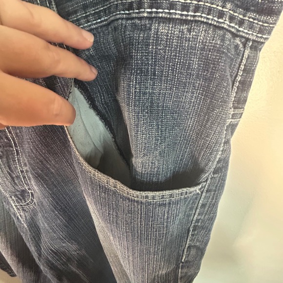 WCKD BRAND Mens Y2K Long Denim Shorts Size 40 Blue Wash Classic Fit Plaid Accent - Picture 3 of 15